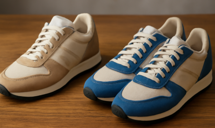 deux paires de sneakers rétro comparées sur table