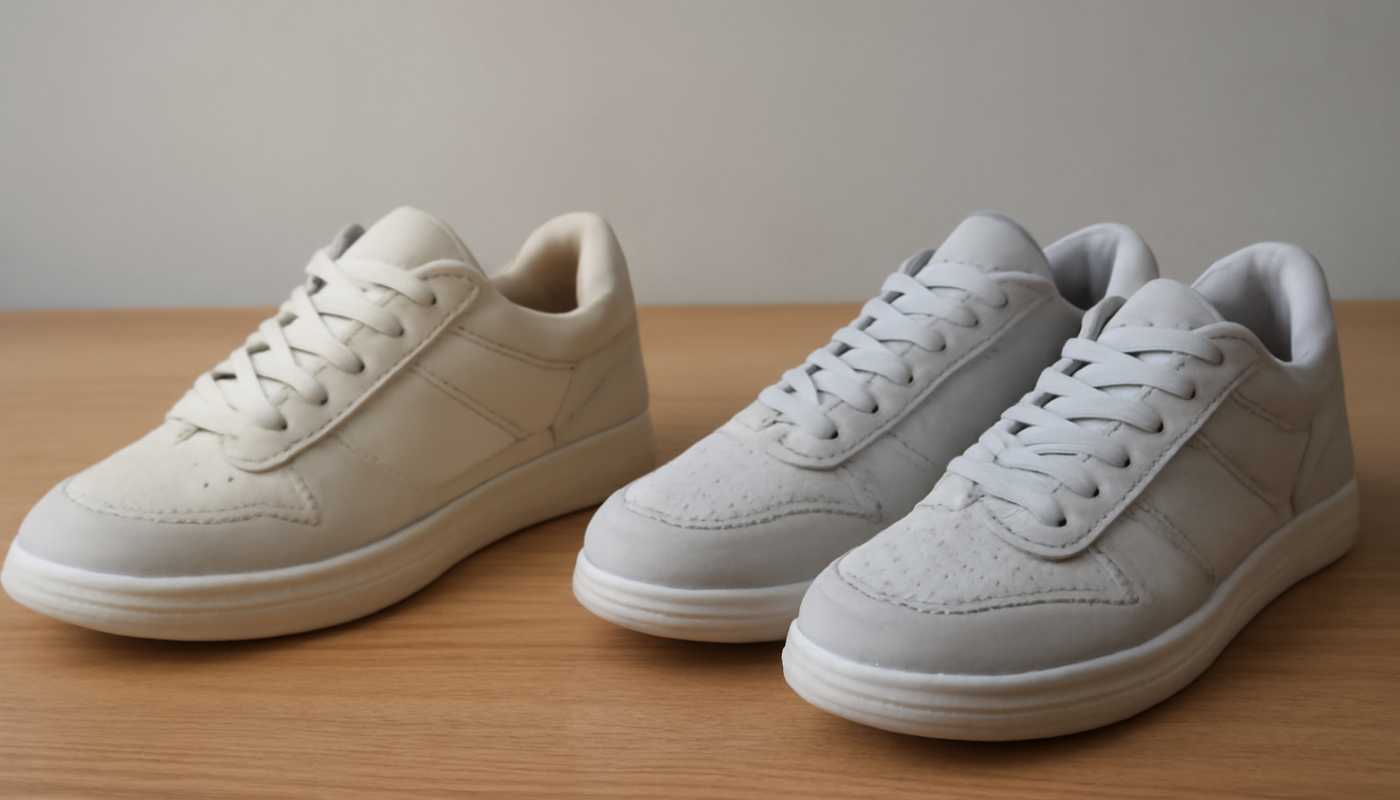 deux paires de sneakers comparées sur table