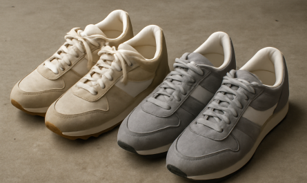 deux paires de sneakers rétro posées au sol