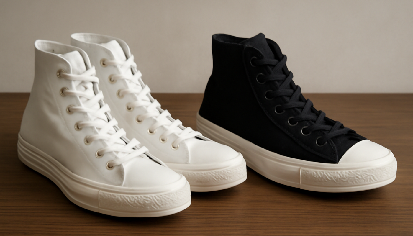 deux paires de sneakers montantes comparées sur table