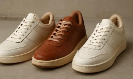 trois paires de sneakers rétro en cuir alignées