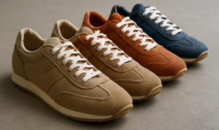 trois paires de sneakers rétro en daim alignées