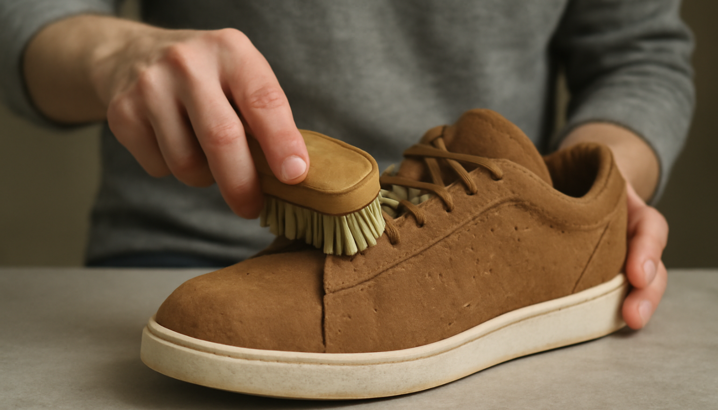 nettoyage de sneakers en daim avec brosse spéciale