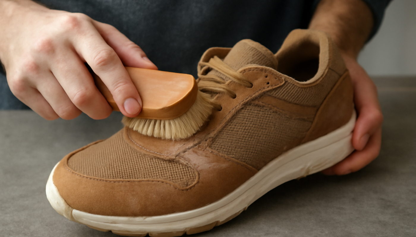 nettoyage de sneakers daim et mesh avec brosse