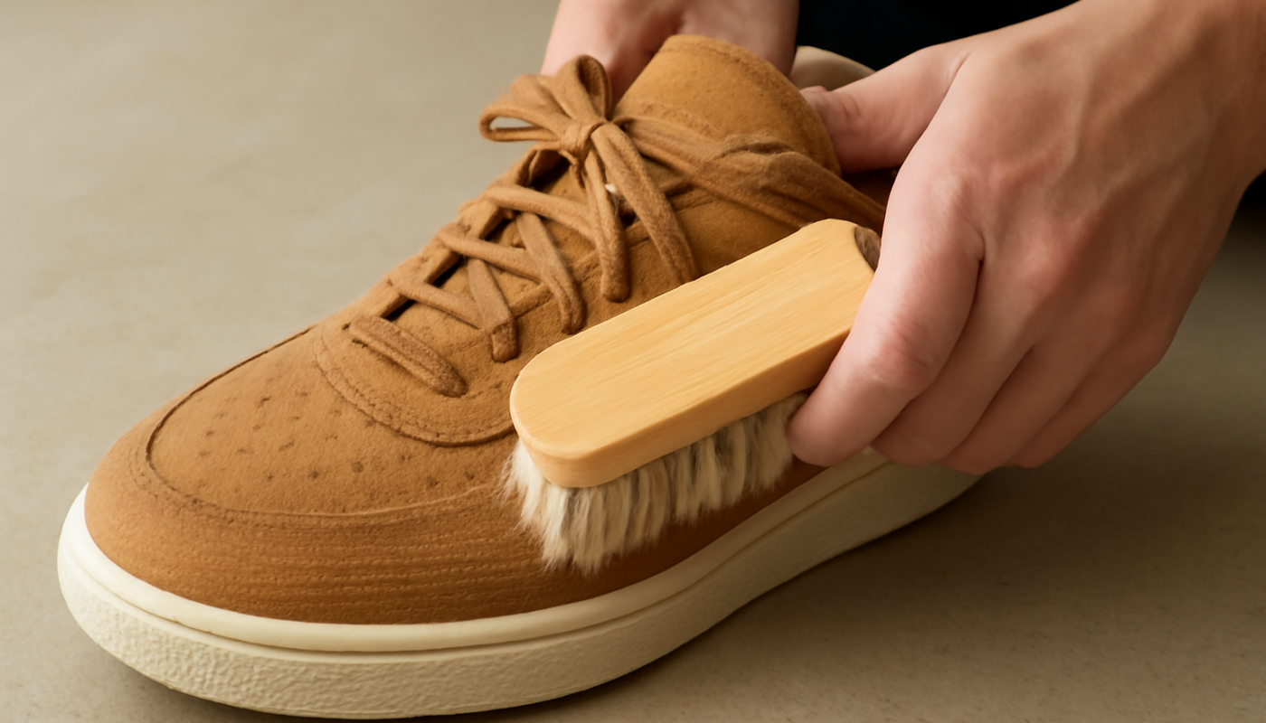 nettoyage de sneakers en daim avec brosse douce