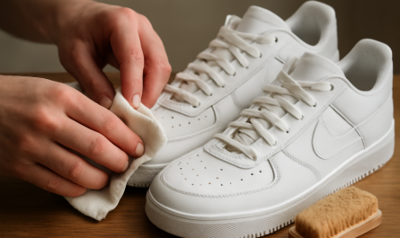 nettoyage de sneakers en cuir avec chiffon et brosse douce