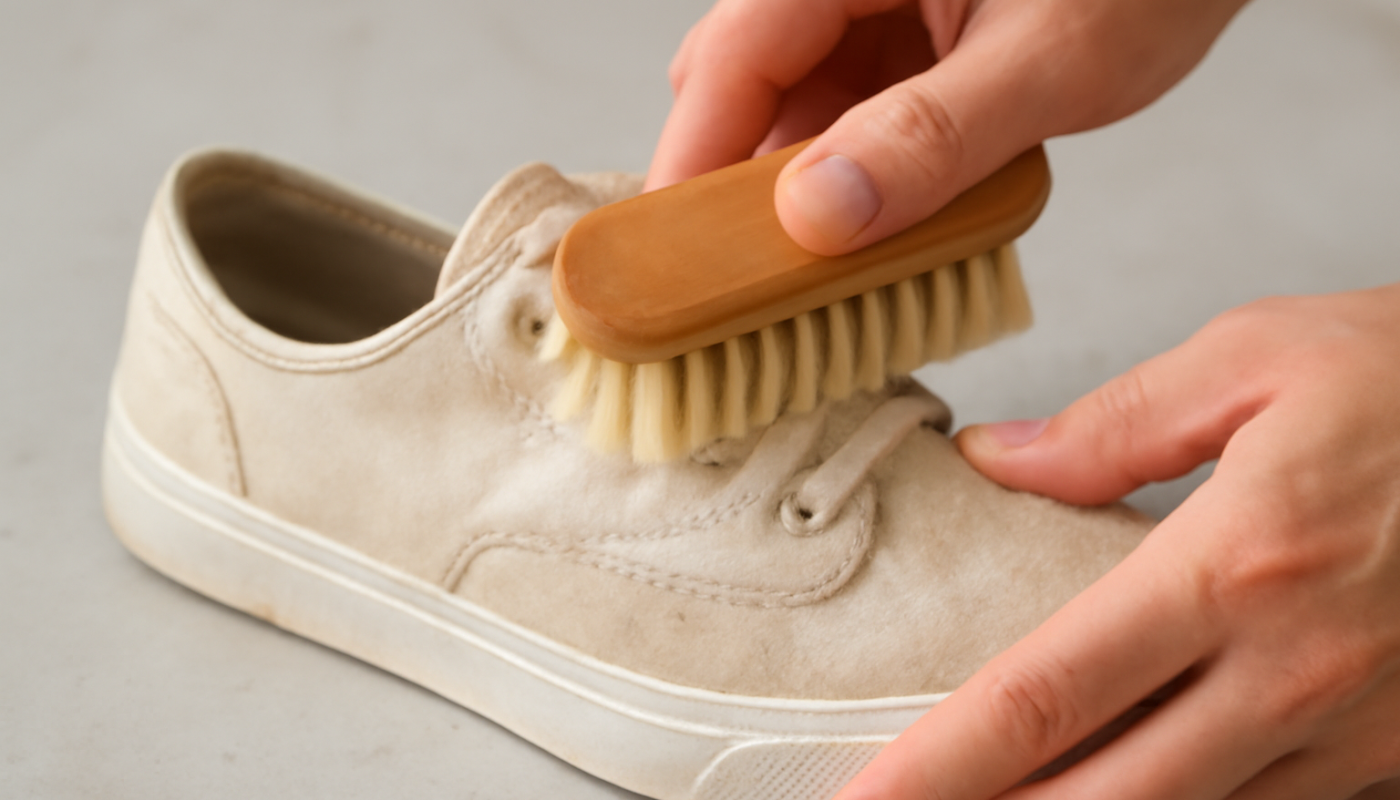 nettoyage de sneakers en tissu avec brosse douce