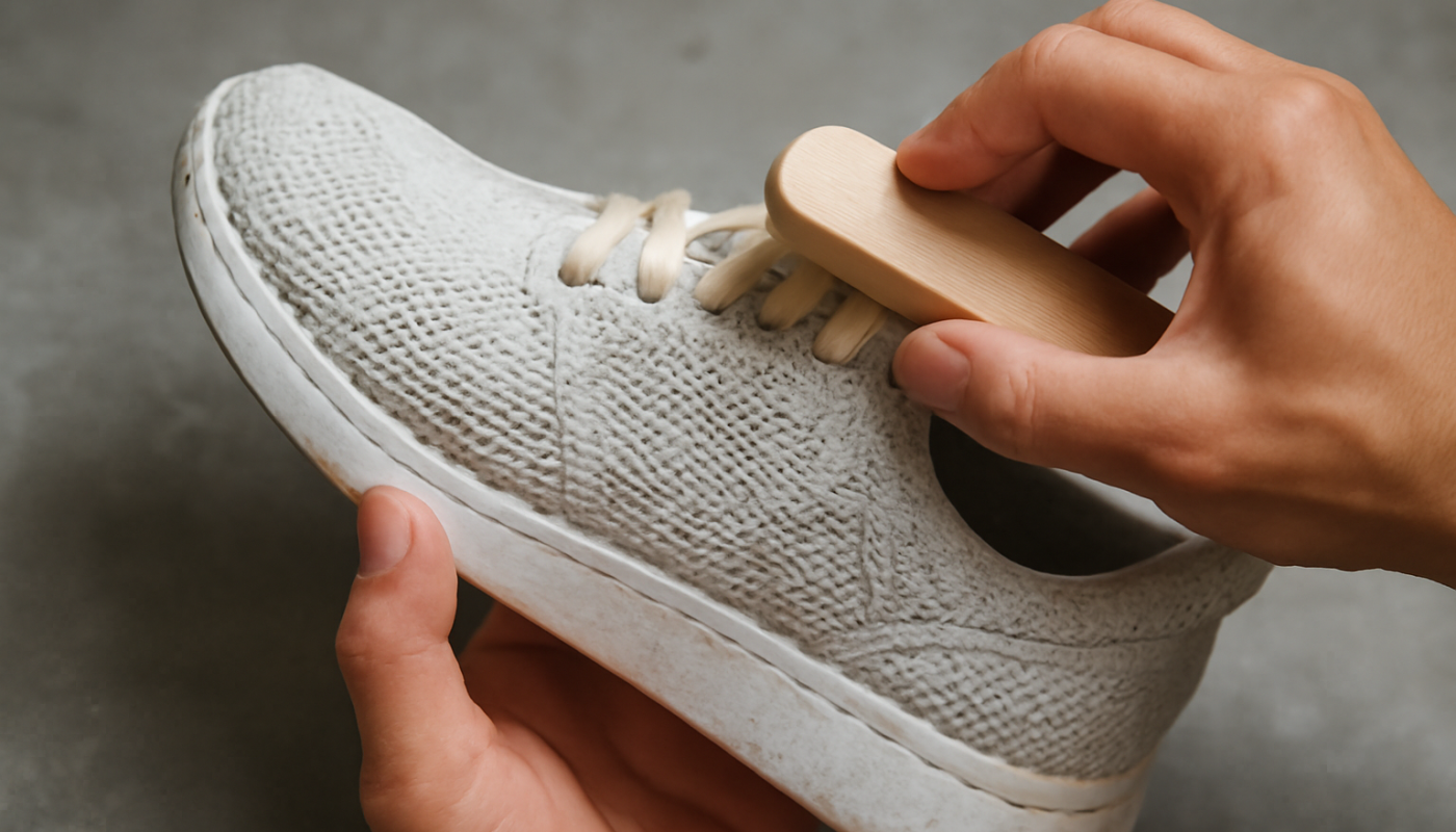 nettoyage de sneakers en mesh avec brosse douce