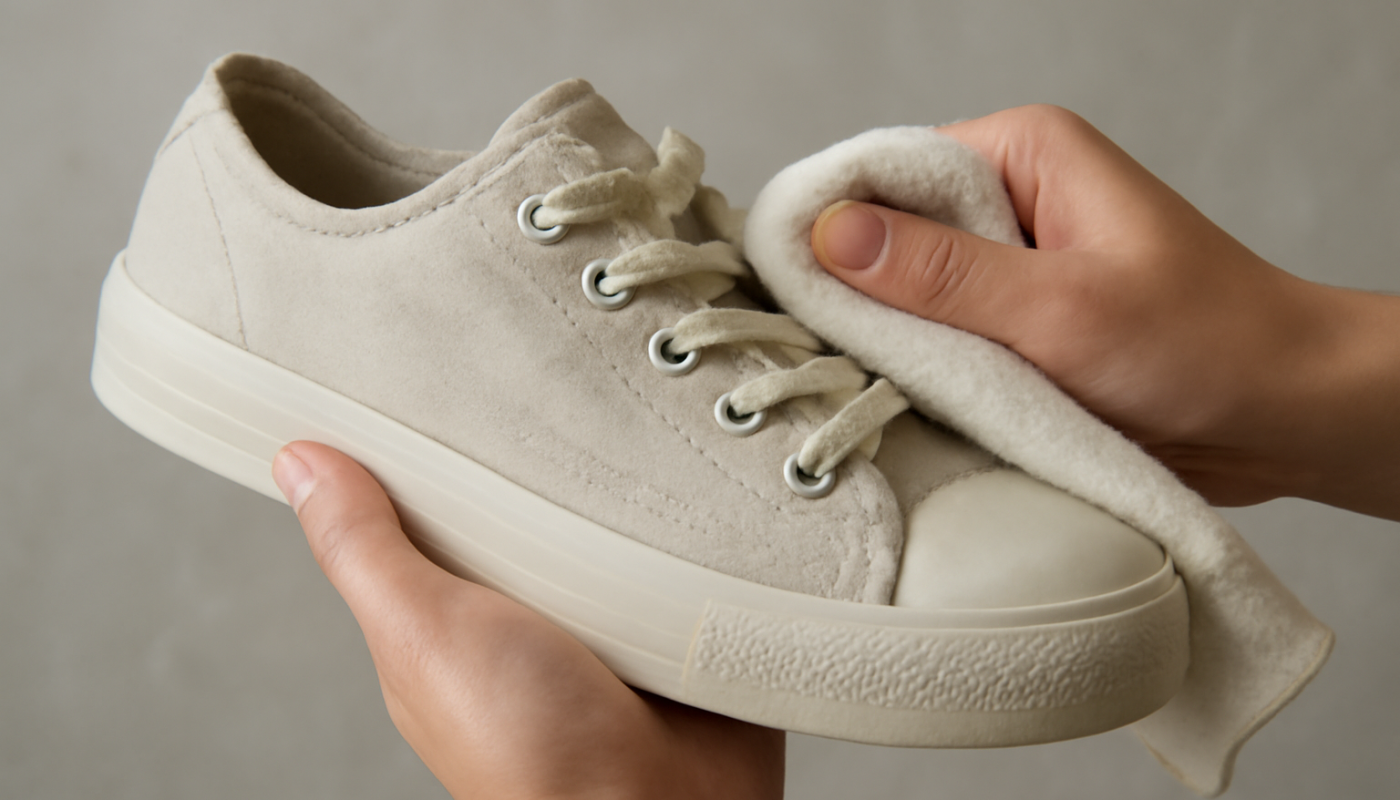 nettoyage de sneakers en tissu avec chiffon doux