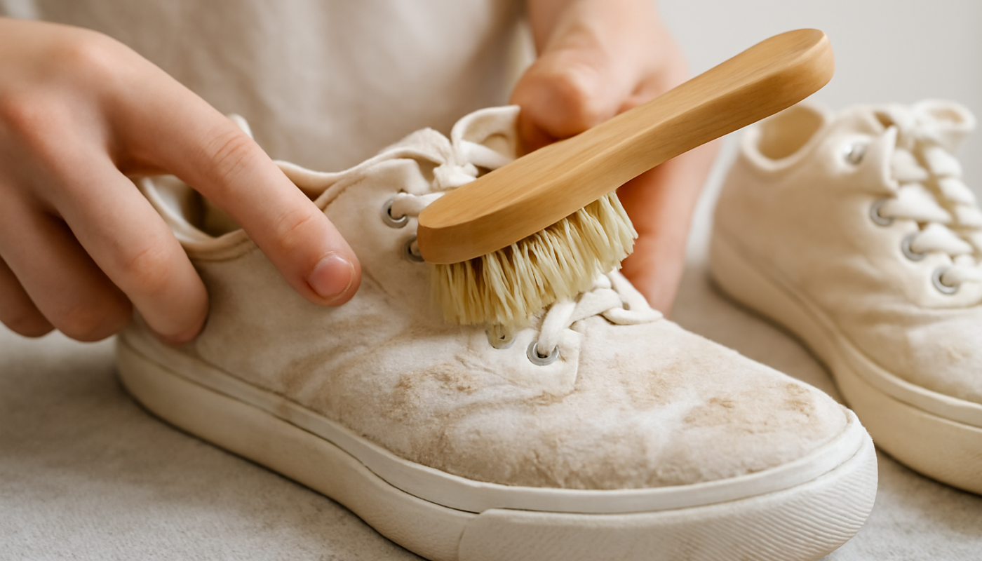 nettoyage de sneakers en tissu avec brosse souple