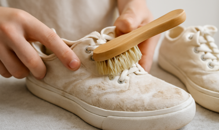 nettoyage de sneakers en tissu avec brosse souple