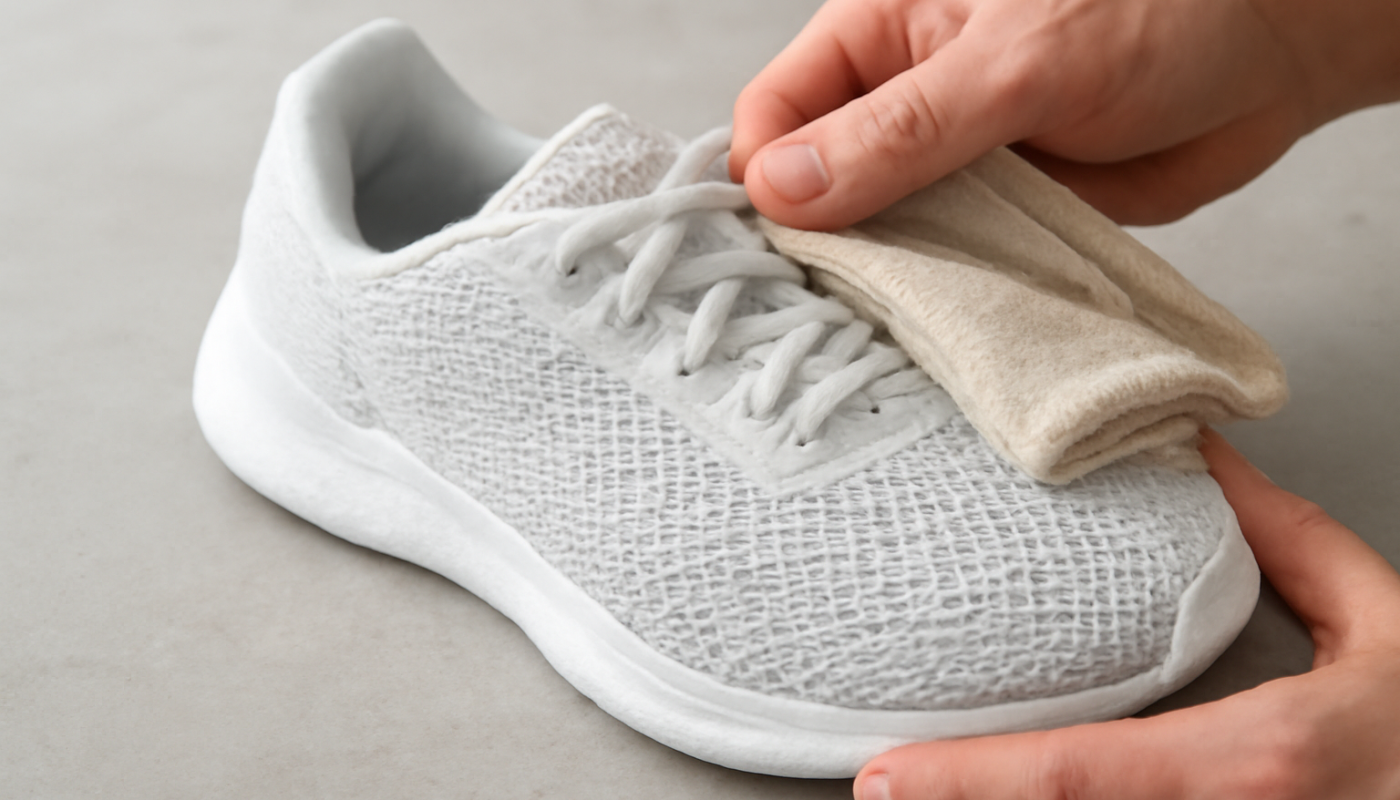 nettoyage de sneakers mesh avec chiffon doux