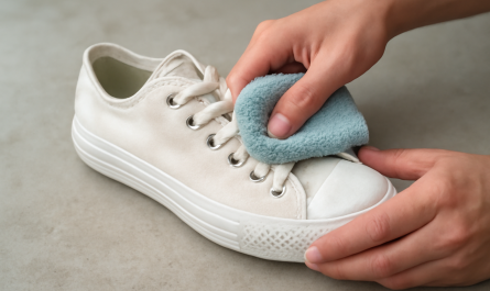 nettoyage de sneakers en tissu avec chiffon microfibre