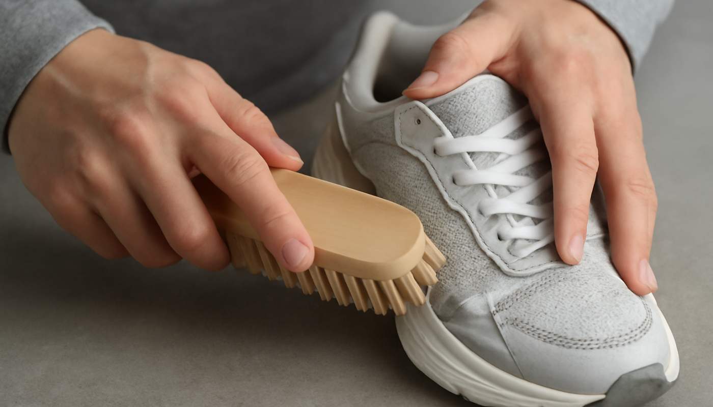 nettoyage de sneakers avec mesh et tissu technique à la brosse