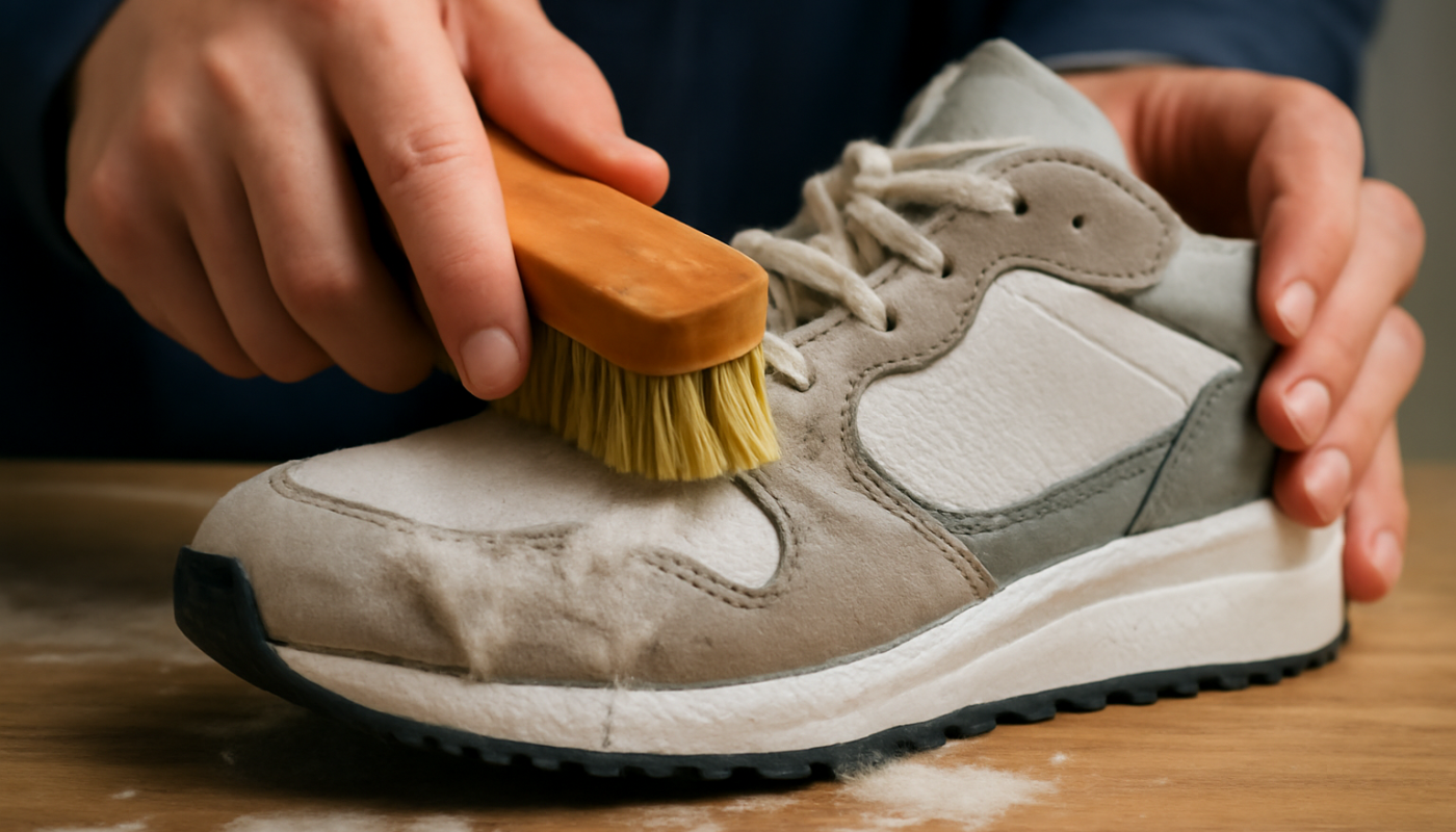 nettoyage de sneakers multi-matériaux avec brosse