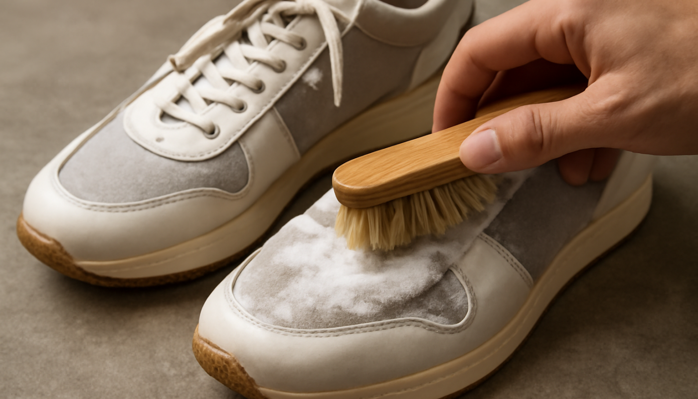 nettoyage de sneakers avec cuir et tissu à la brosse