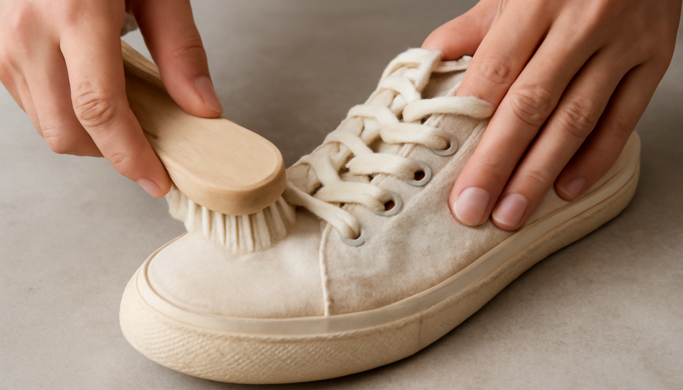 nettoyage de sneakers en tissu avec brosse douce
