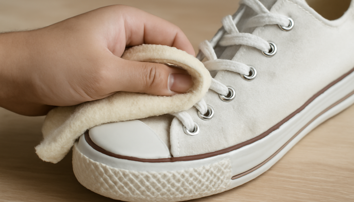 nettoyage de sneakers en tissu avec chiffon doux