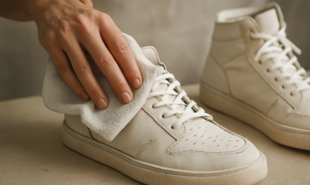 nettoyage de sneakers montantes en cuir avec chiffon doux