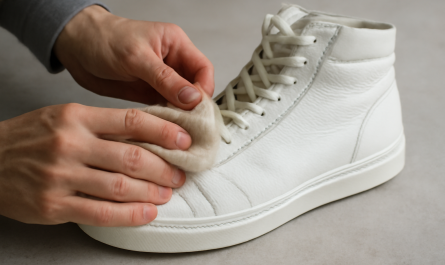 nettoyage de sneakers montantes en cuir avec chiffon doux