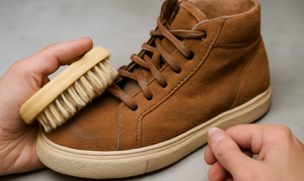 nettoyage de sneakers montantes en daim avec brosse douce