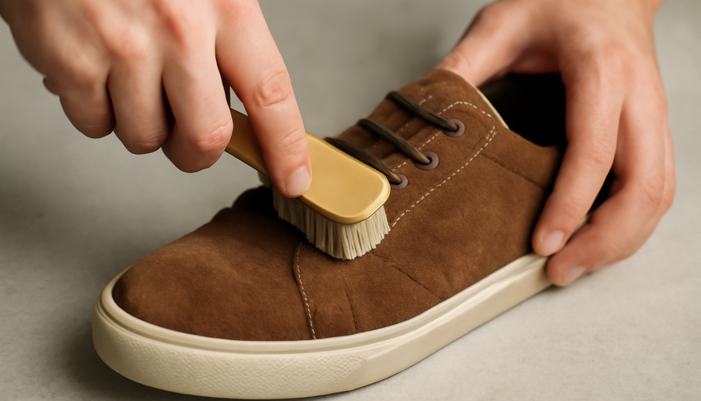 nettoyage de sneakers en daim avec brosse spéciale
