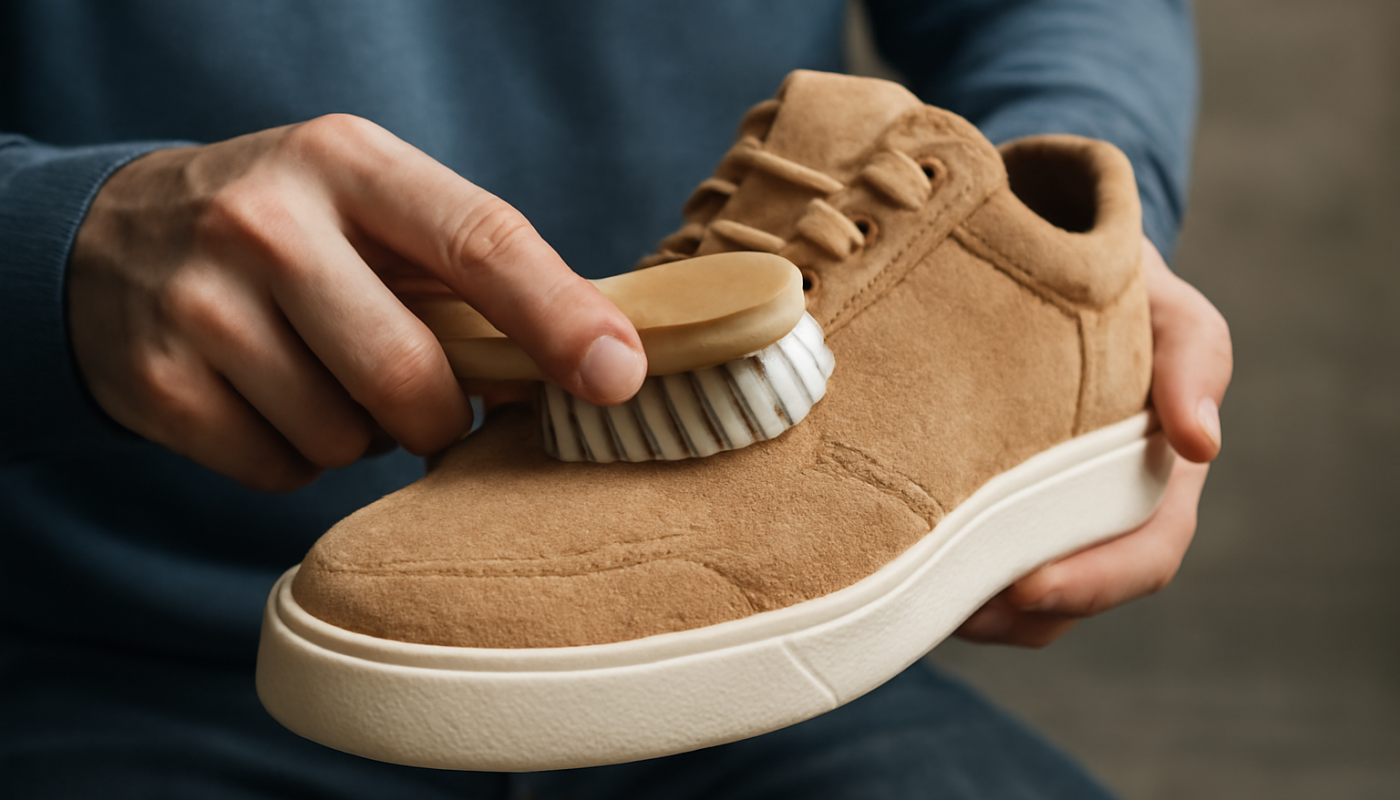 nettoyage de sneakers en daim avec brosse spéciale