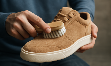 nettoyage de sneakers en daim avec brosse spéciale