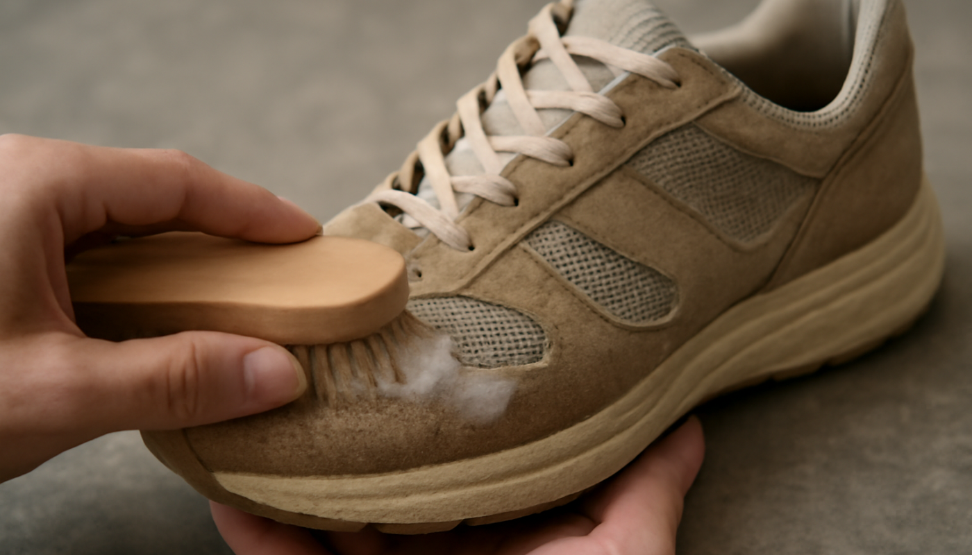 nettoyage de sneakers en daim et mesh avec brosse douce