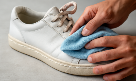 nettoyage de sneakers en cuir avec chiffon microfibre