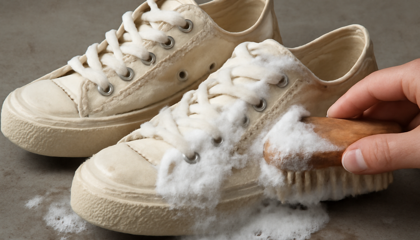 nettoyage de sneakers en toile avec mousse