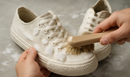nettoyage de sneakers en toile avec mousse et brosse