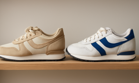 deux paires de sneakers rétro comparées sur étagère