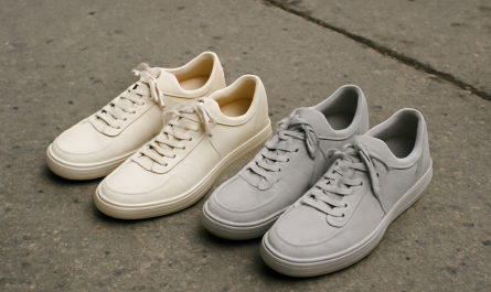 deux paires de sneakers posées côte à côte sur sol urbain