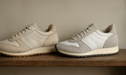 deux paires de sneakers rétro comparées sur une étagère