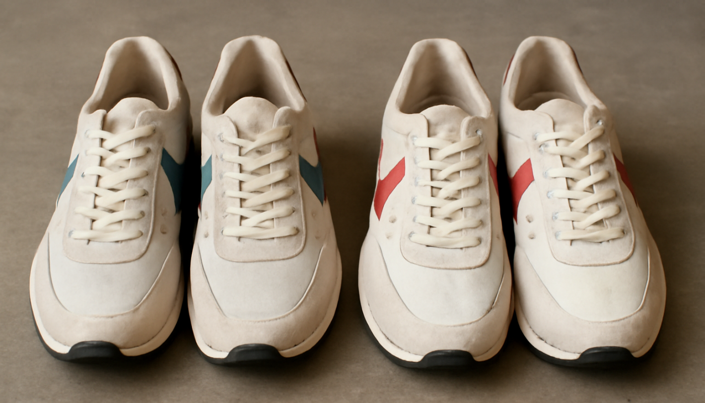 deux paires de sneakers rétro comparées côte à côte