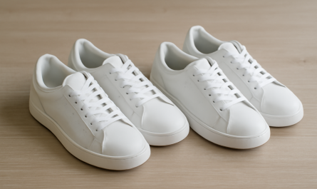 deux paires de sneakers blanches comparées sur table
