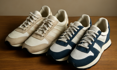 deux paires de sneakers rétro comparées sur une table