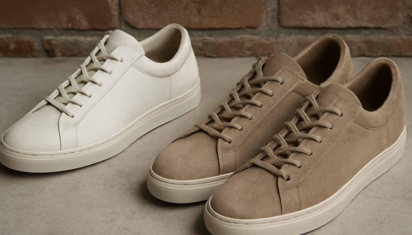 deux paires de sneakers comparées cuir et nubuck