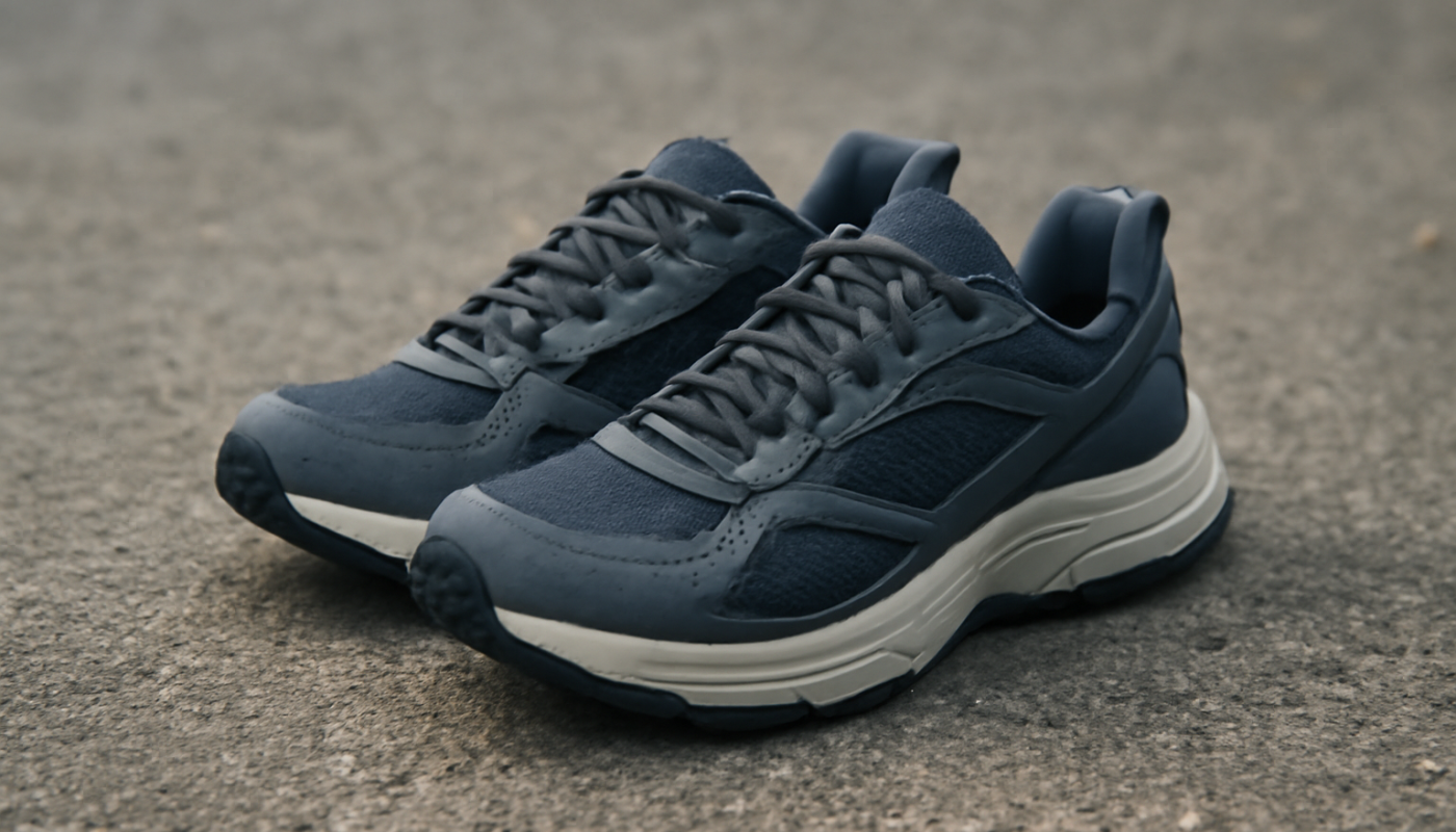 sneakers techniques posées sur sol extérieur