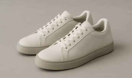sneakers modernes minimalistes posées sur sol neutre