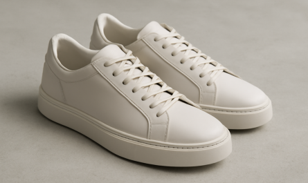 sneakers modernes en cuir posées sur sol neutre