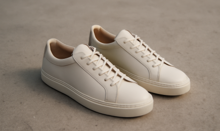 sneakers minimalistes premium posées sur sol béton