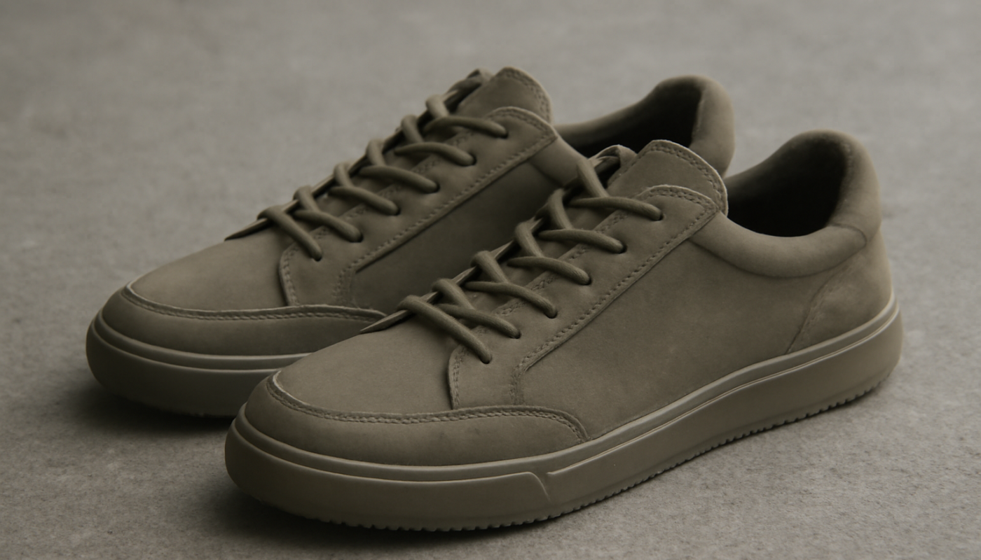 sneakers minimalistes inspirées de chaussures militaires posées au sol