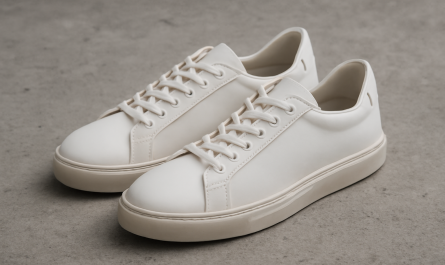 sneakers design minimaliste posées sur sol béton