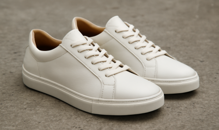 sneakers premium en cuir posées sur sol béton