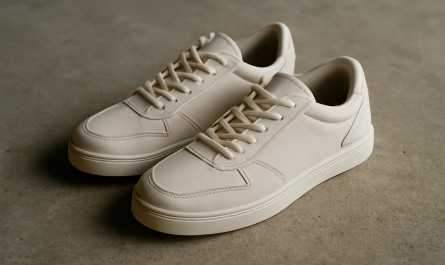 sneakers minimalistes rétro posées sur sol béton