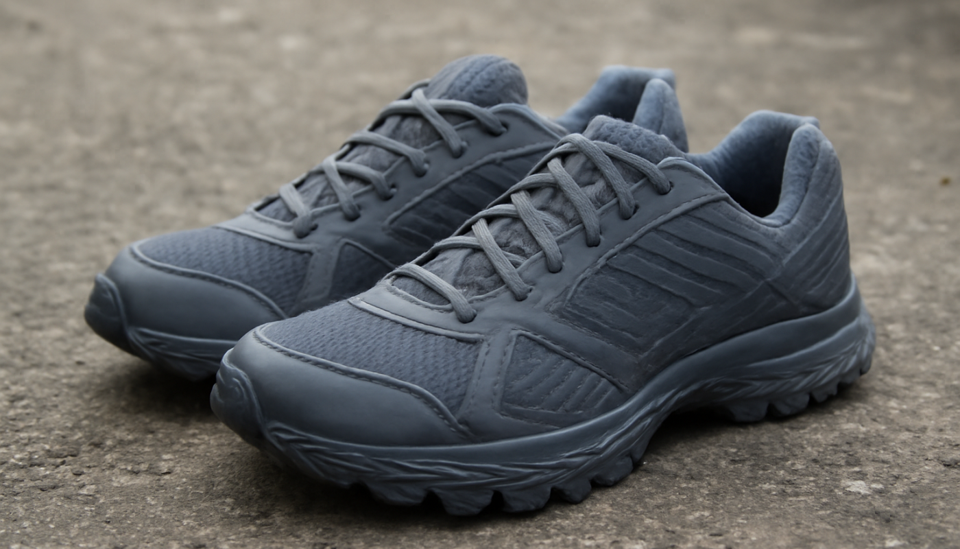 sneakers techniques posées sur sol extérieur