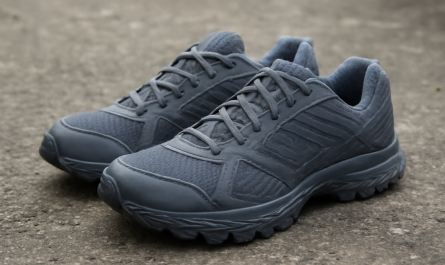 sneakers techniques posées sur sol extérieur