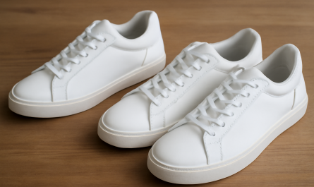 deux paires de sneakers blanches comparées sur table